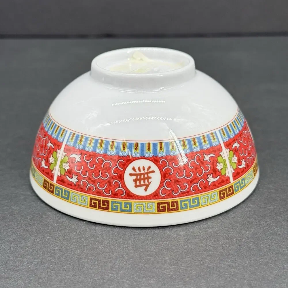 Shuang Ho 8 Piece Set of Longevity Asian Melamine Ware White & Red Plates Bowls